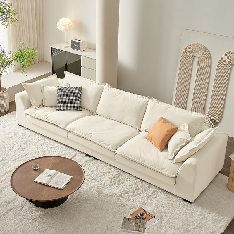 Contemporary Velet Sofa with Pillow Back and Square Arm  in Wood