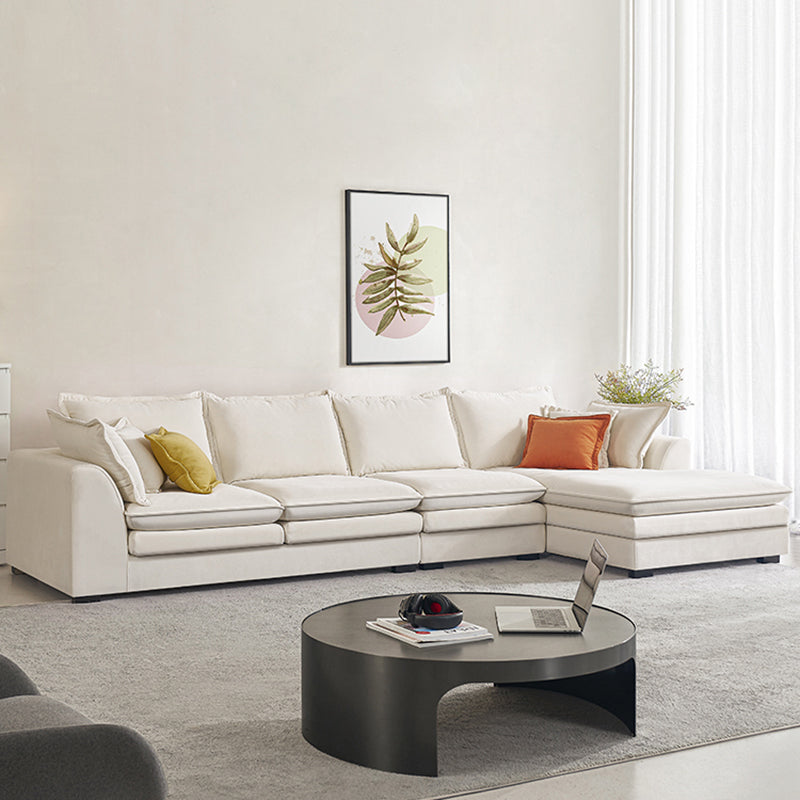 Contemporary Velet Sofa with Pillow Back and Square Arm  in Wood