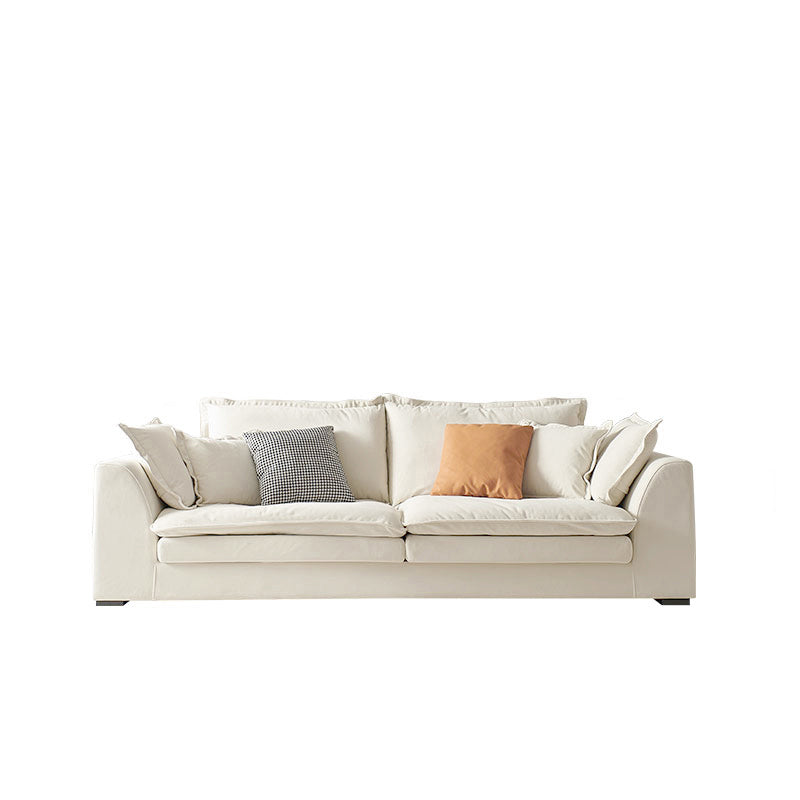 Contemporary Velet Sofa with Pillow Back and Square Arm  in Wood