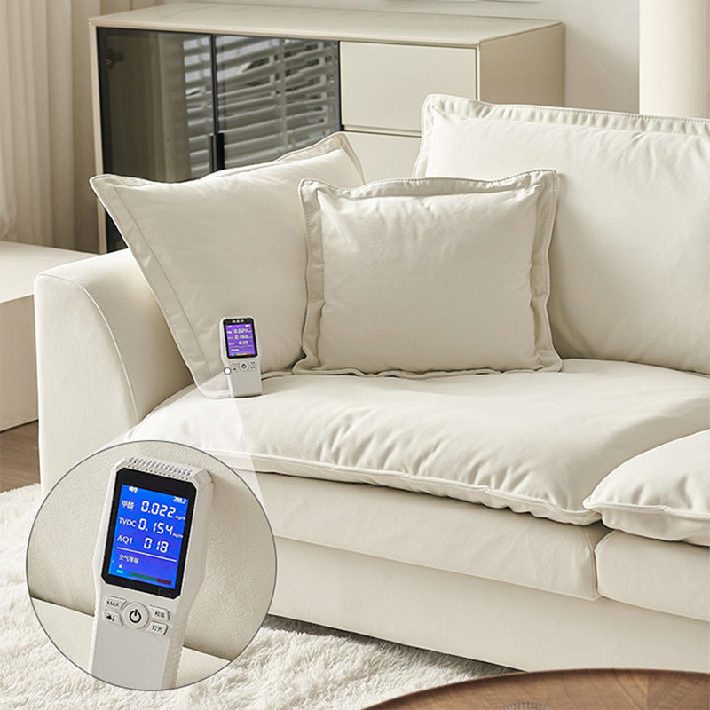Contemporary Velet Sofa with Pillow Back and Square Arm  in Wood