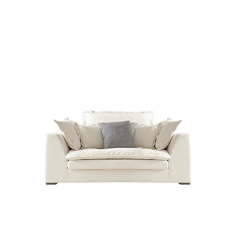 Contemporary Velet Sofa with Pillow Back and Square Arm  in Wood