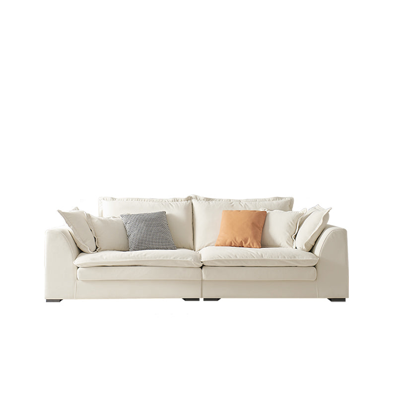 Contemporary Velet Sofa with Pillow Back and Square Arm  in Wood