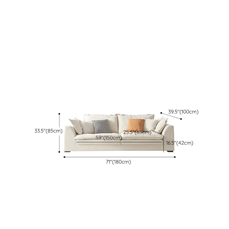 Contemporary Velet Sofa with Pillow Back and Square Arm  in Wood