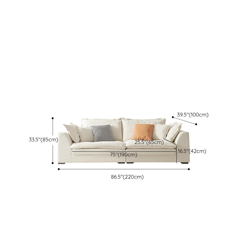 Contemporary Velet Sofa with Pillow Back and Square Arm  in Wood