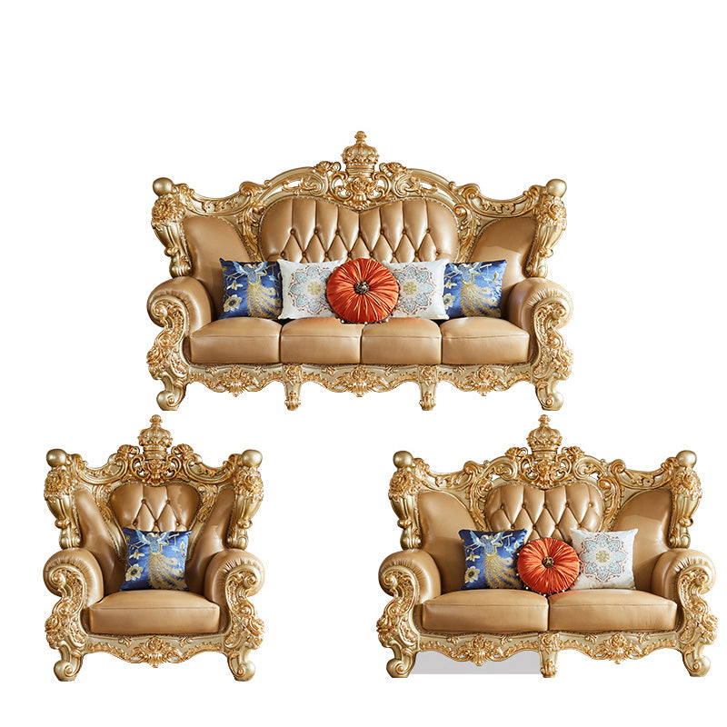 Genuine Leather Sofa Tufted Split-Back Rolled Arm Sofa for Living Room