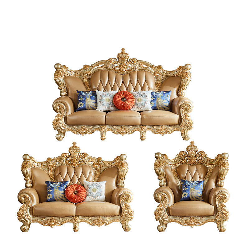 Genuine Leather Sofa Tufted Split-Back Rolled Arm Sofa for Living Room