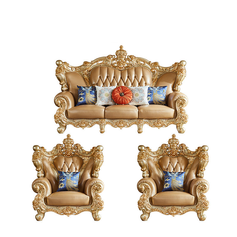 Genuine Leather Sofa Tufted Split-Back Rolled Arm Sofa for Living Room