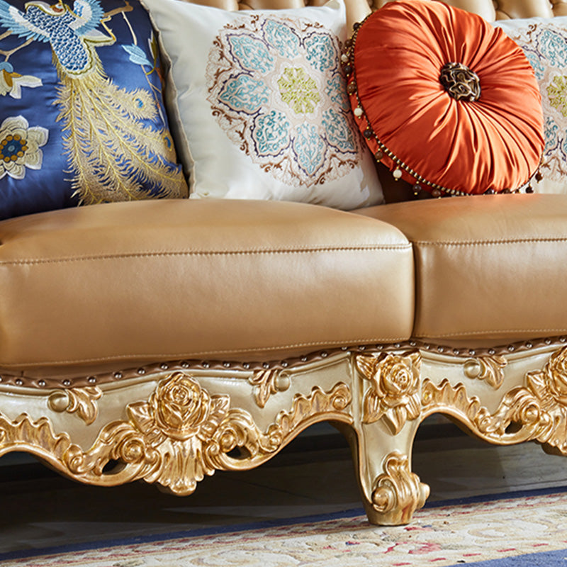 Genuine Leather Sofa Tufted Split-Back Rolled Arm Sofa for Living Room