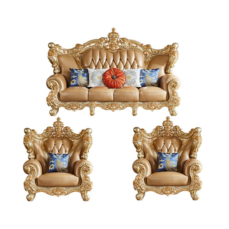 Genuine Leather Sofa Tufted Split-Back Rolled Arm Sofa for Living Room