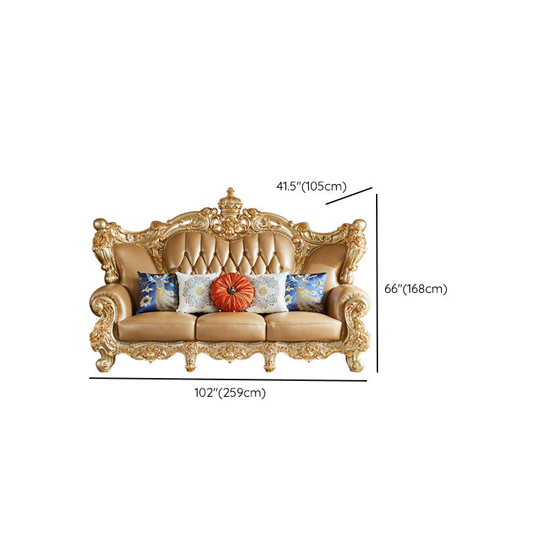 Genuine Leather Sofa Tufted Split-Back Rolled Arm Sofa for Living Room