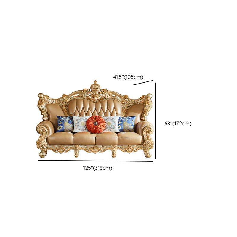 Genuine Leather Sofa Tufted Split-Back Rolled Arm Sofa for Living Room