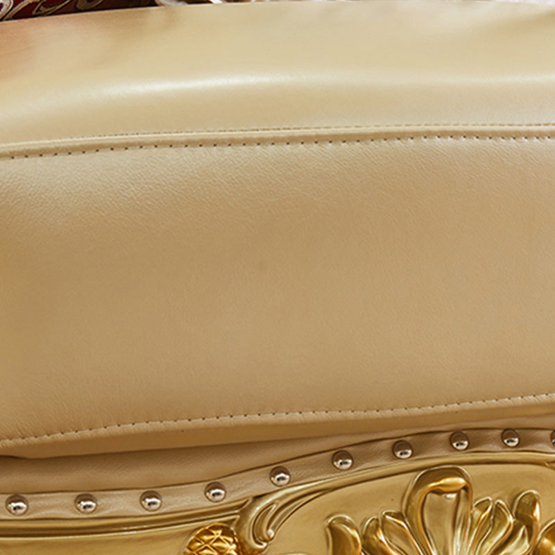 Gold Genuine Leather Sofa Tufted Split-Back Rolled Arm Sofa for Living Room