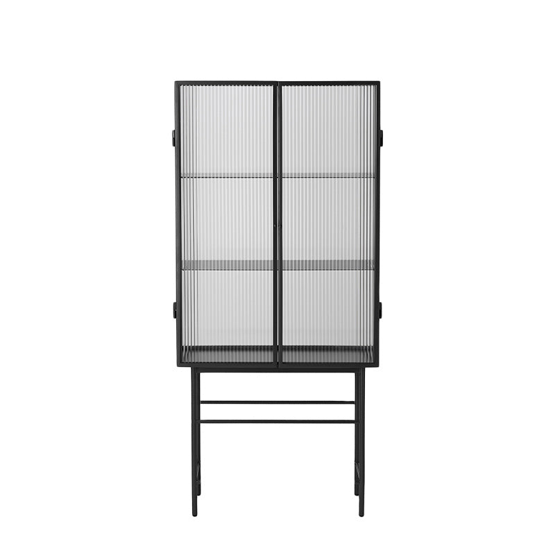 Modern Curio Cabinet Metal Glass Doors Display Cabinet for Living Room