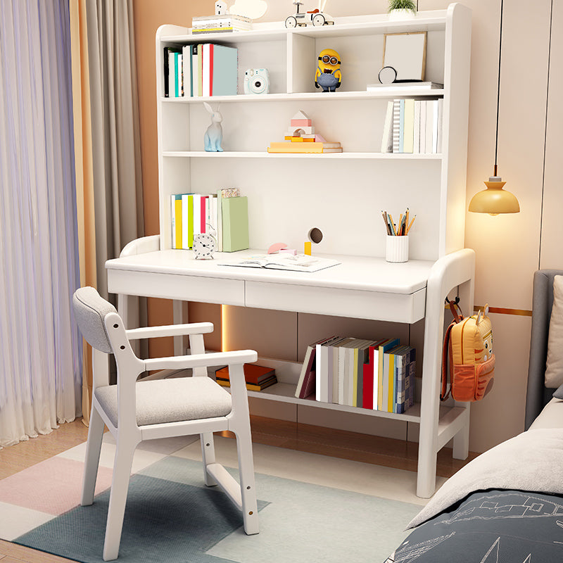 Solid Wood Writing Desk Home Table and Chair Set with Storage Drawers