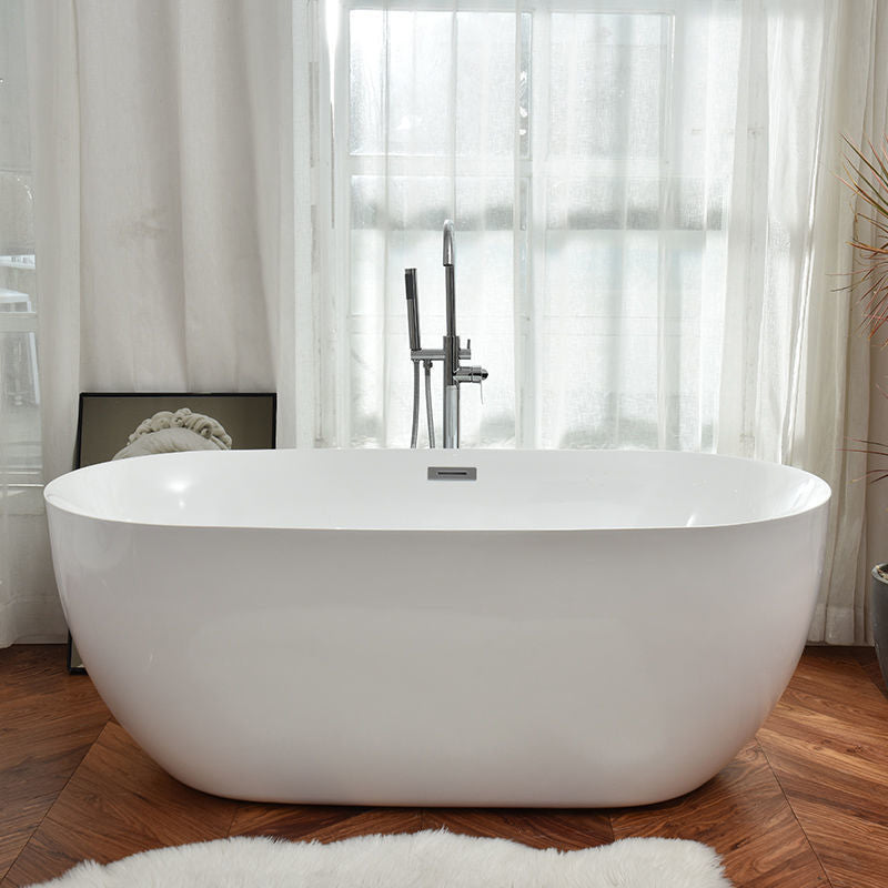 Freestanding Acrylic Bathtub White Modern Center Back to Wall Bath