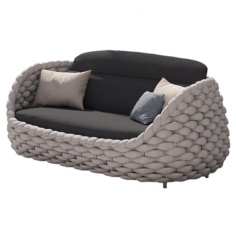 Tropical Grey Symmetrical Outdoor Patio Sofa with Black Cushion