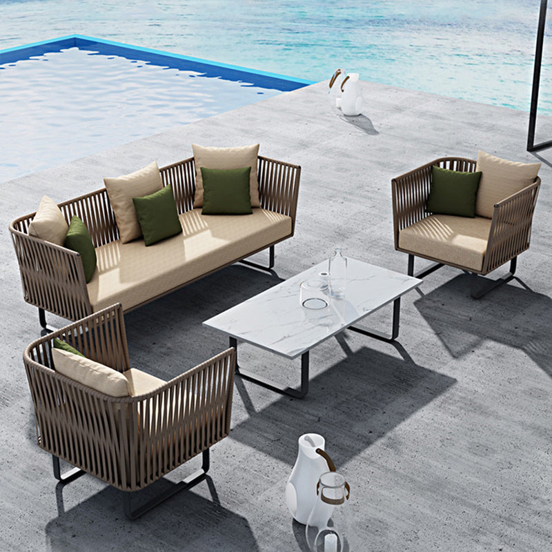 Tropical Style Metal Frame Outdoor Sofa with Cushion Water Resistant Patio Sofa