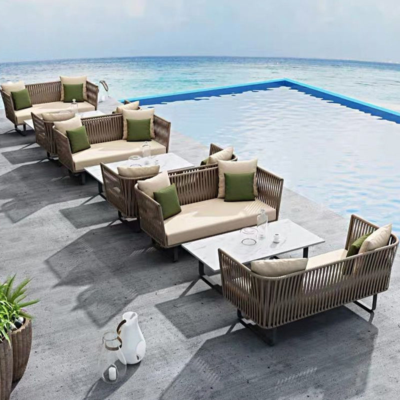 Tropical Style Metal Frame Outdoor Sofa with Cushion Water Resistant Patio Sofa