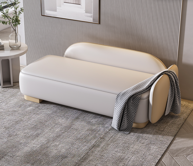 Living Room Chaise Recessed Arms Nordic Chaise Lounge with Leather Upholster