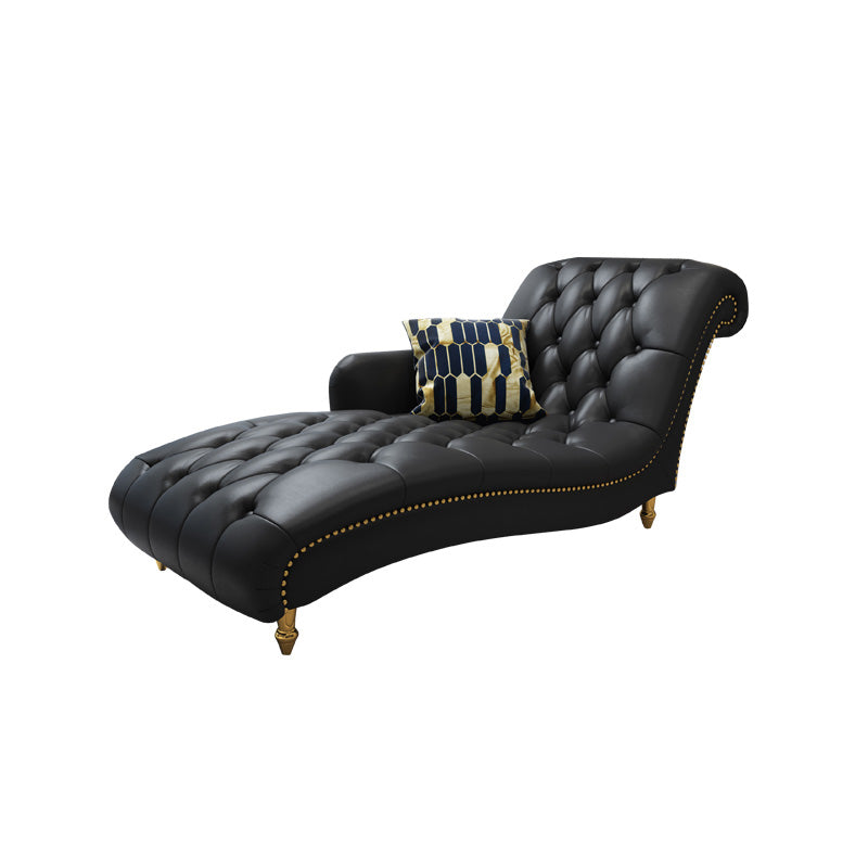 Glam Genuine Leather Chaise Lounge Living Room Chaise with One Armed
