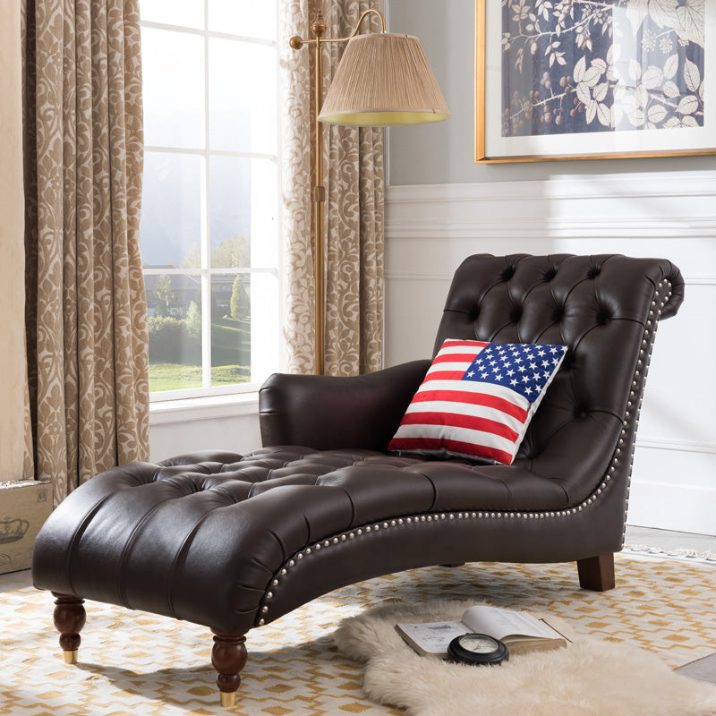 Glam Genuine Leather Chaise Lounge Indoor One Armed Floor Chair