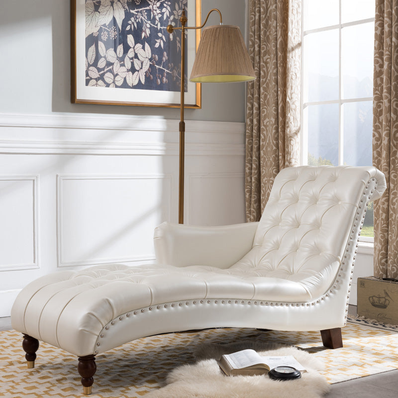 Glam Genuine Leather Chaise Lounge Indoor One Armed Floor Chair