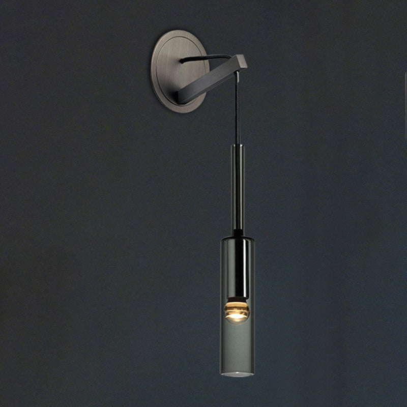 Metal Modern Wall Sconce Cylinder Shape Wall Light with Crystal Shade for Bedroom