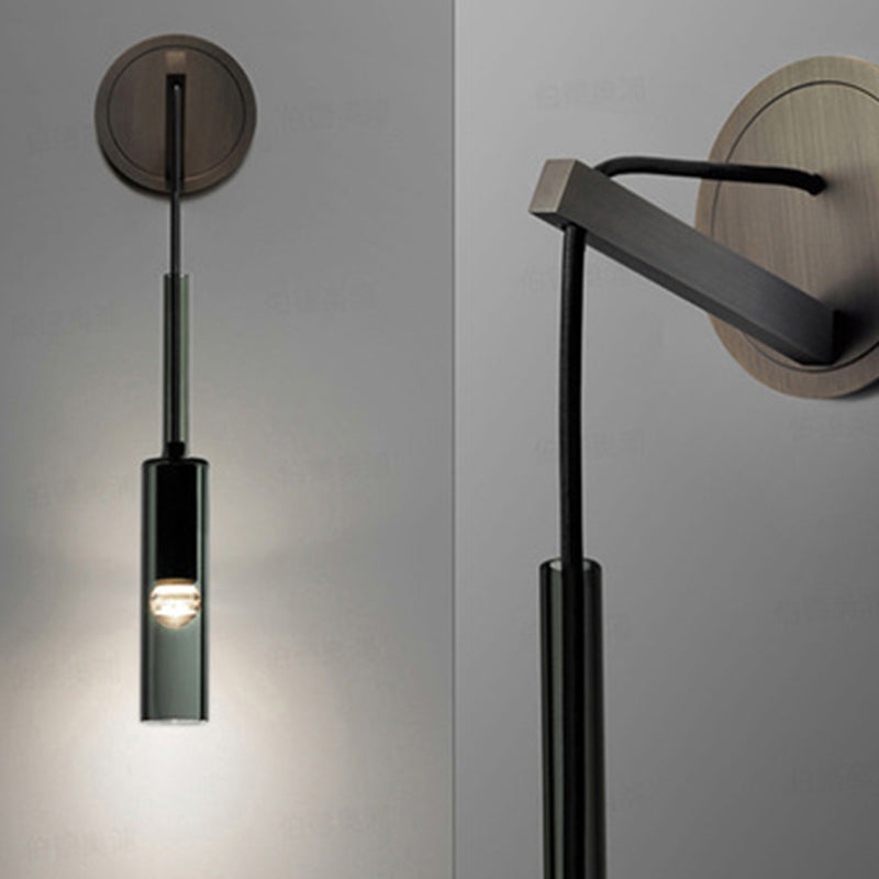 Metal Modern Wall Sconce Cylinder Shape Wall Light with Crystal Shade for Bedroom