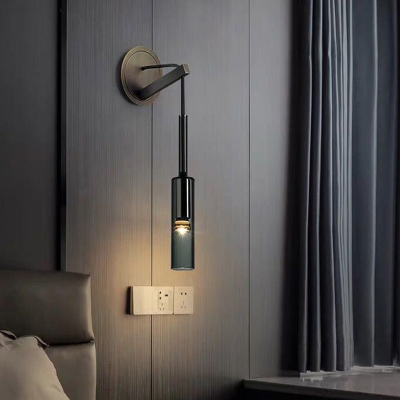 Metal Modern Wall Sconce Cylinder Shape Wall Light with Crystal Shade for Bedroom