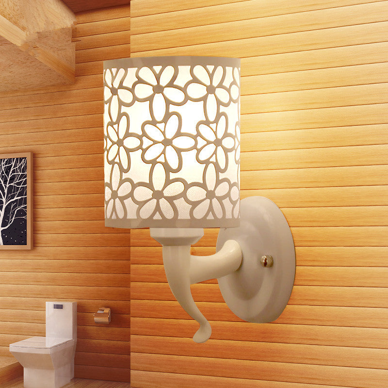 Modern Metal Wall Sconce Cylinder Shape Vanity Lamp with Plastic Shade for Bathroom