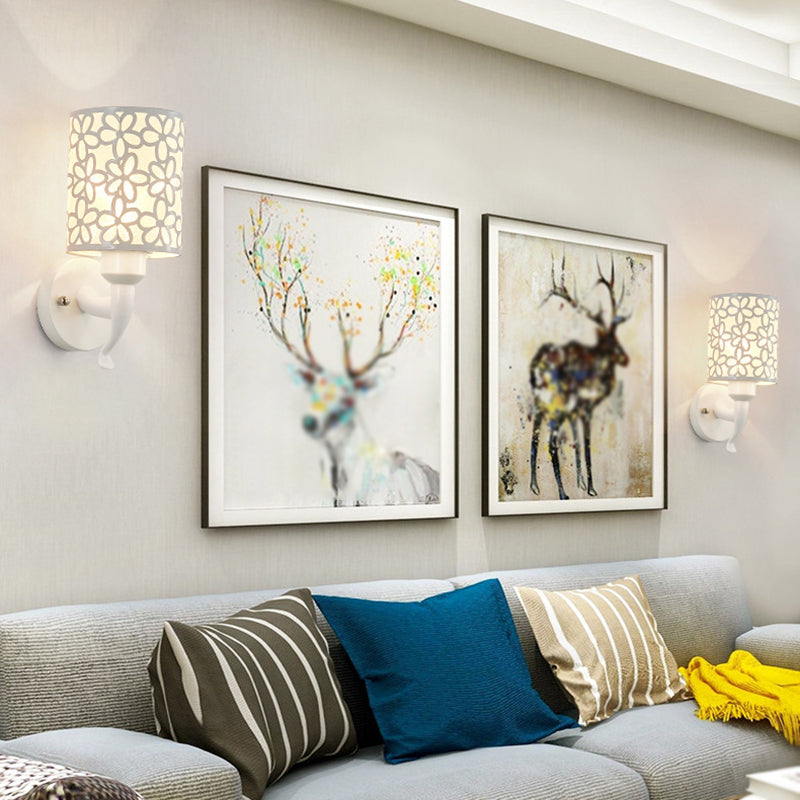 Modern Metal Wall Sconce Cylinder Shape Vanity Lamp with Plastic Shade for Bathroom