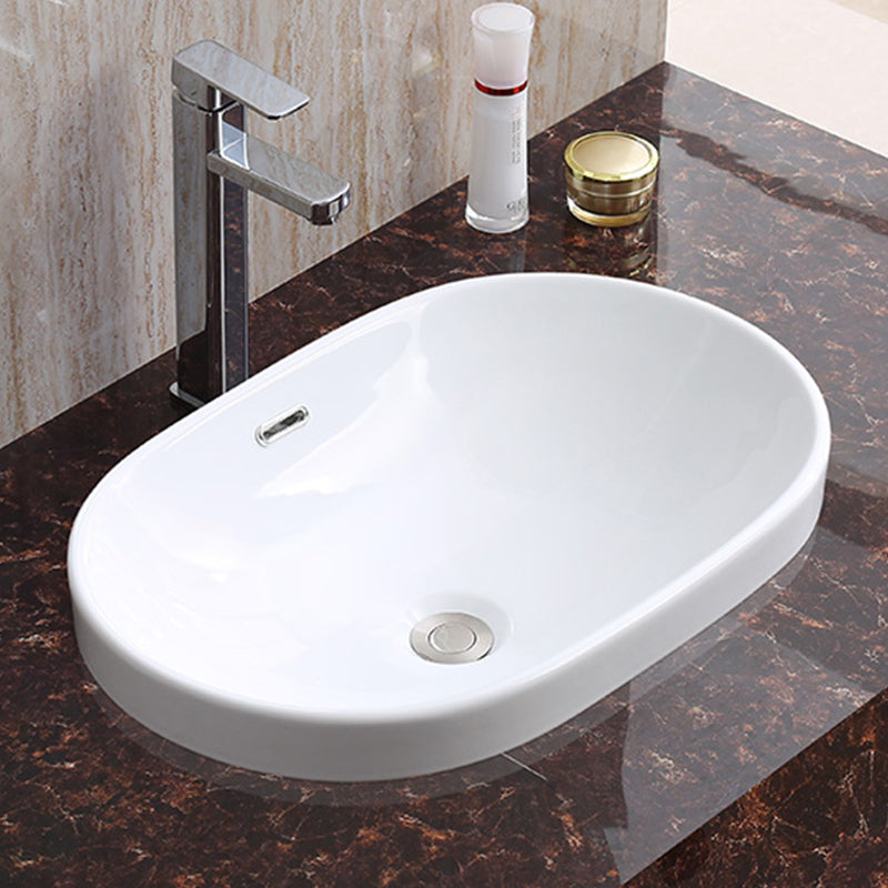 Traditional Drop-in Bathroom Sink Oval Porcelain with Faucet Basin Sink