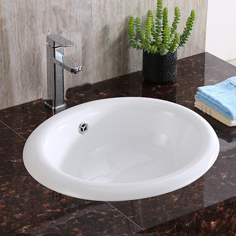 Traditional Drop-in Bathroom Sink Oval Porcelain with Faucet Basin Sink