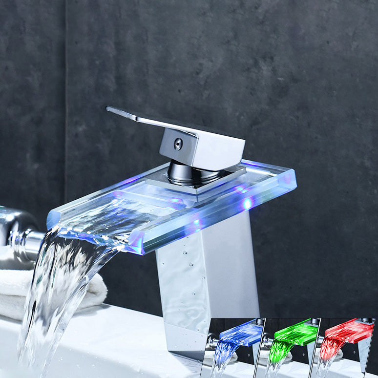 Bathroom LED Faucet Light Lever Handle Waterfall Spout Faucet