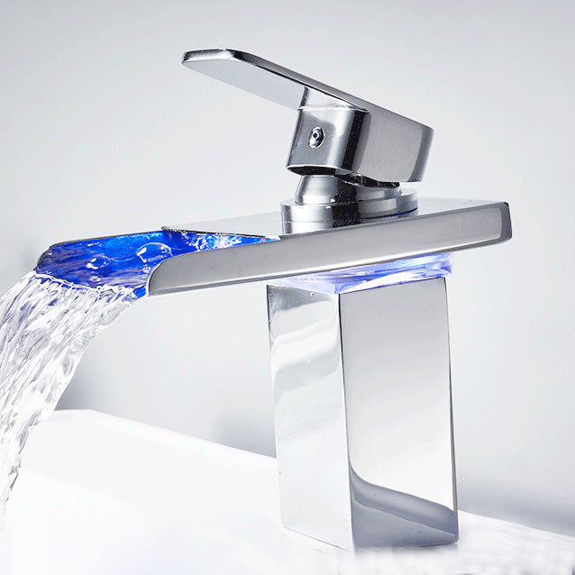 Bathroom LED Faucet Light Lever Handle Waterfall Spout Faucet