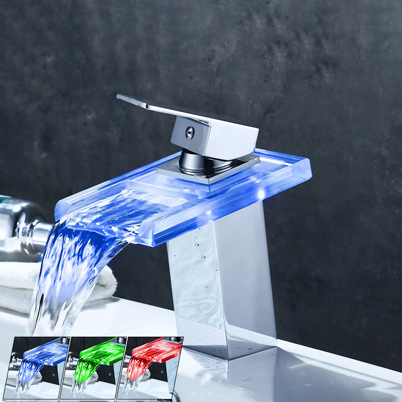 Bathroom LED Faucet Light Lever Handle Waterfall Spout Faucet
