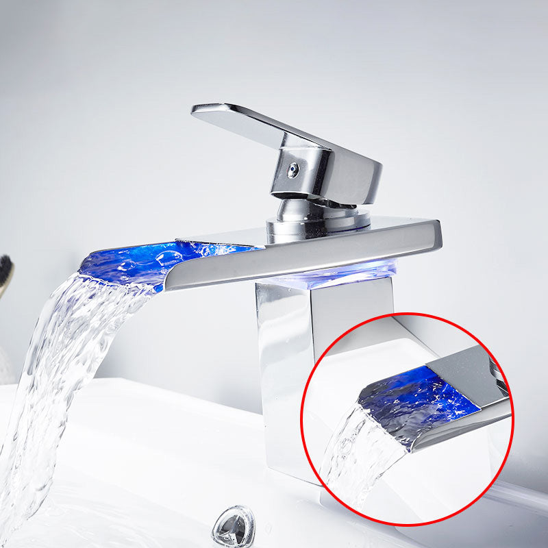 Bathroom LED Faucet Light Lever Handle Waterfall Spout Faucet