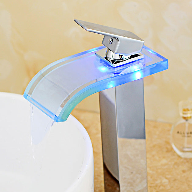Bathroom LED Faucet Light Lever Handle Waterfall Spout Faucet