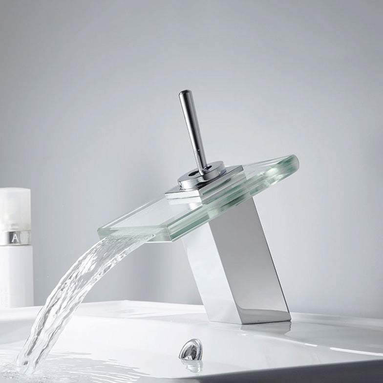 Bathroom LED Faucet Light Lever Handle Waterfall Spout Faucet
