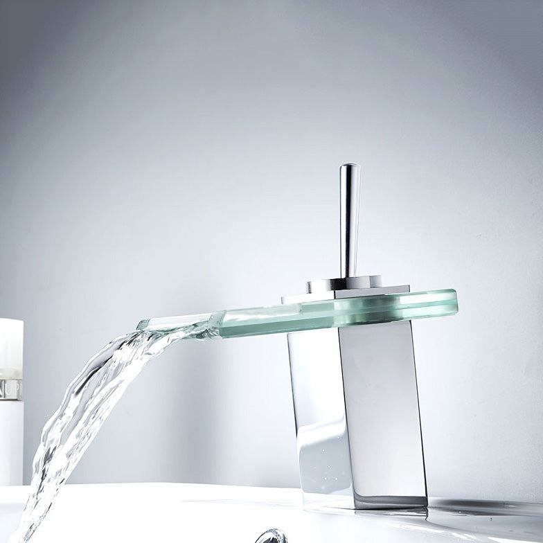 Bathroom LED Faucet Light Lever Handle Waterfall Spout Faucet