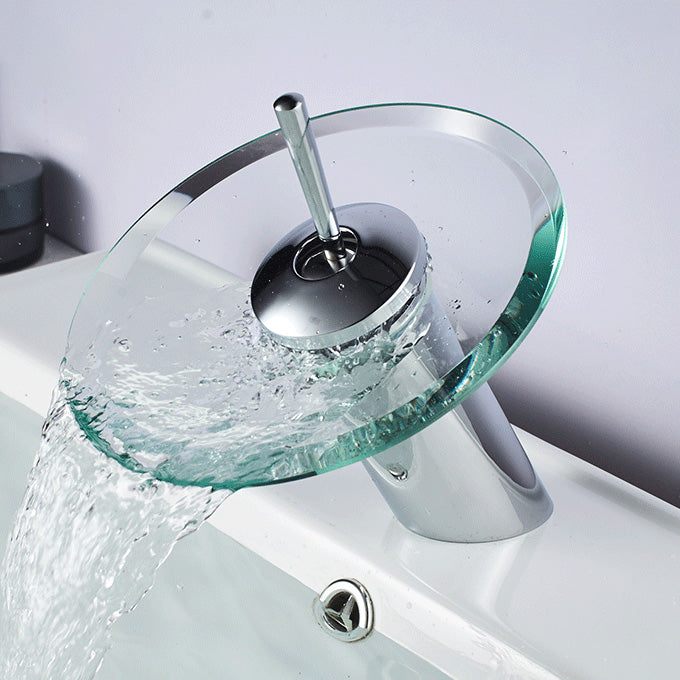 Bathroom LED Faucet Light Lever Handle Waterfall Spout Faucet
