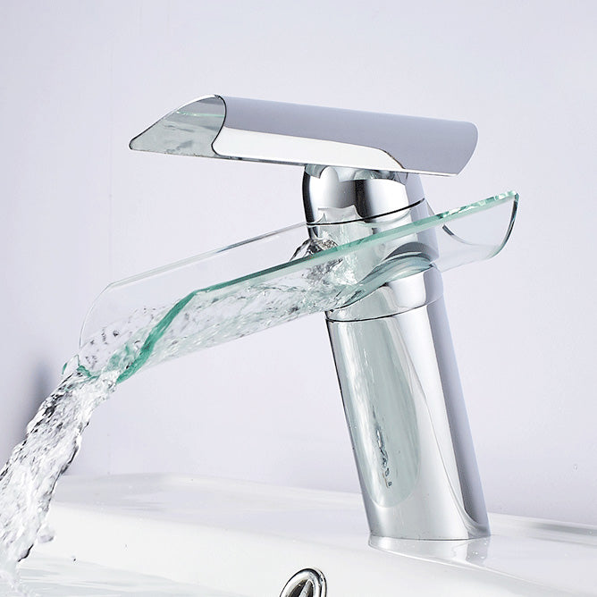 Bathroom LED Faucet Light Lever Handle Waterfall Spout Faucet