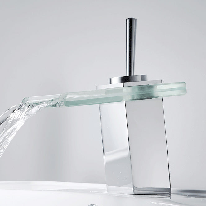 Bathroom LED Faucet Light Lever Handle Waterfall Spout Faucet
