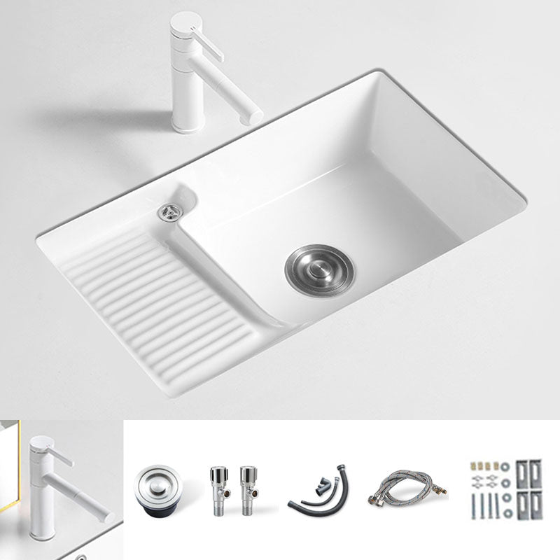 Traditional Undermount Vanity Sink Rectangular Porcelain Right Basin Bathroom Sink