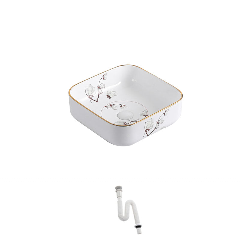 Traditional Vessel Sink Round Porcelain with Faucet Vessel Bathroom Sink