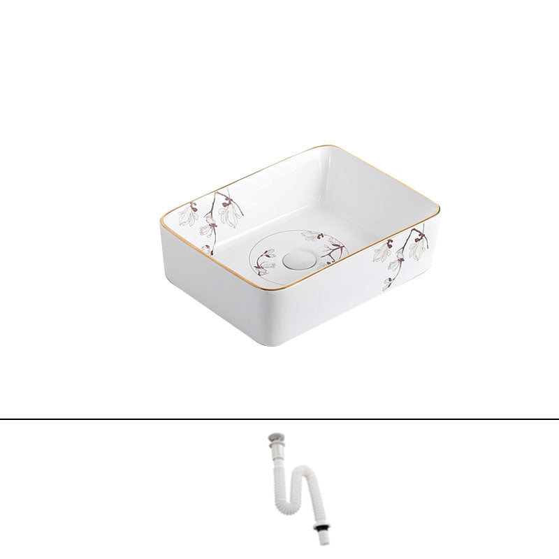 Traditional Vessel Sink Round Porcelain with Faucet Vessel Bathroom Sink