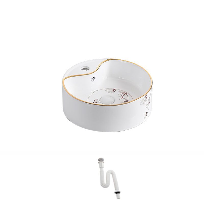Traditional Vessel Sink Round Porcelain with Faucet Vessel Bathroom Sink