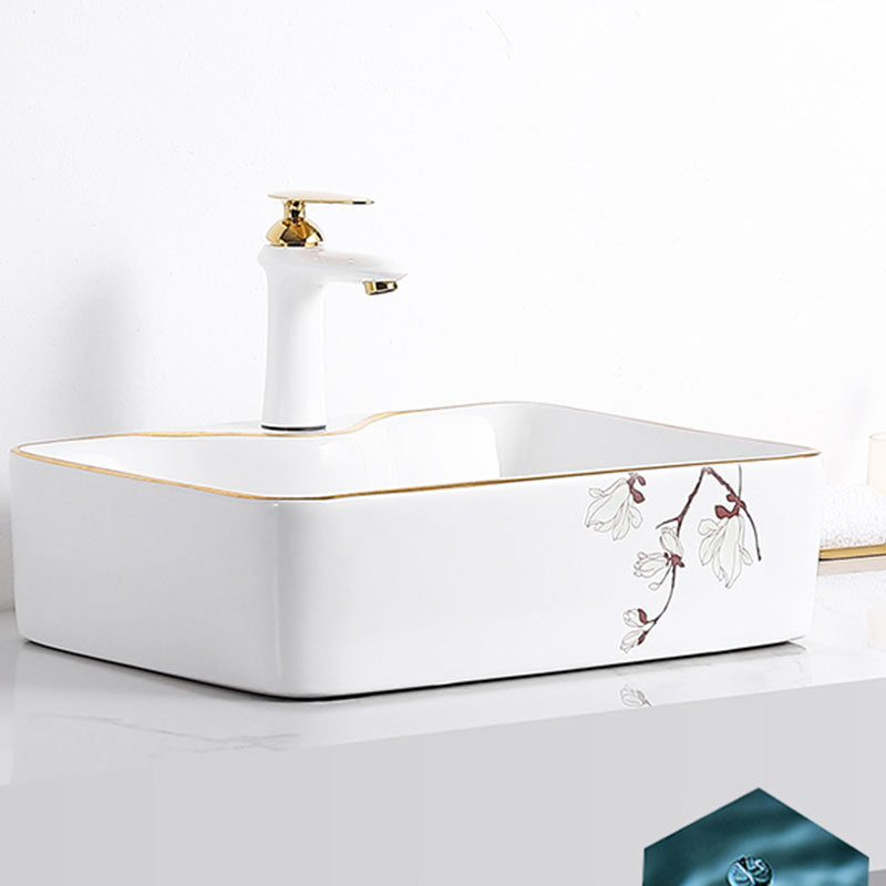 Traditional Vessel Sink Round Porcelain with Faucet Vessel Bathroom Sink