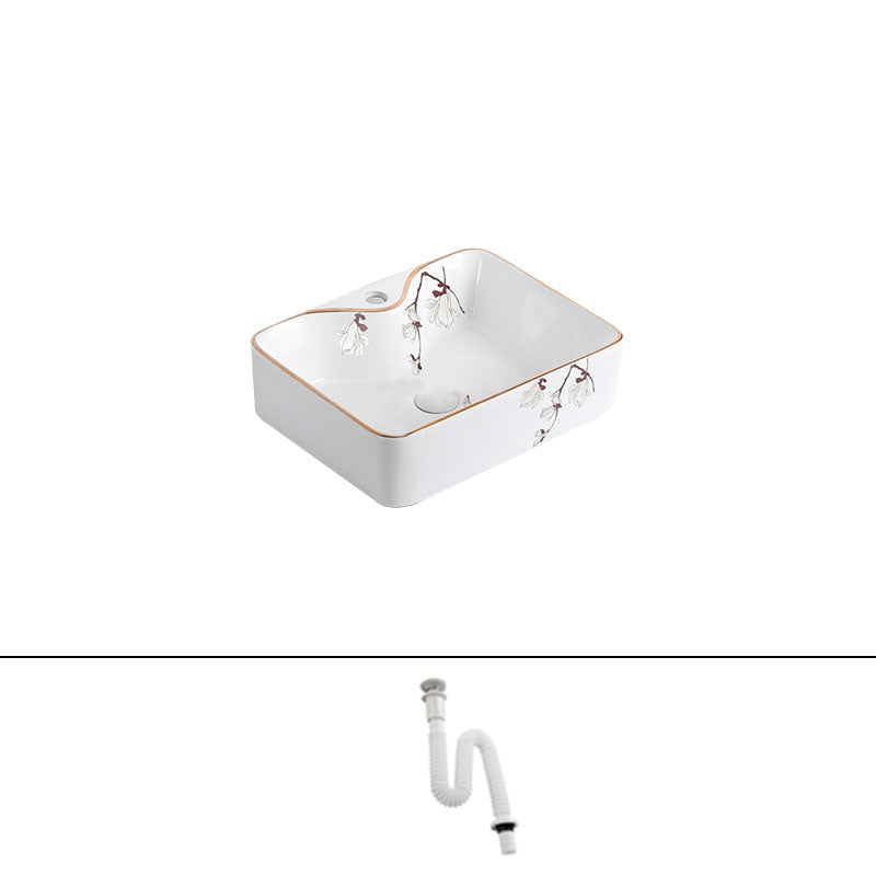 Traditional Vessel Sink Round Porcelain with Faucet Vessel Bathroom Sink