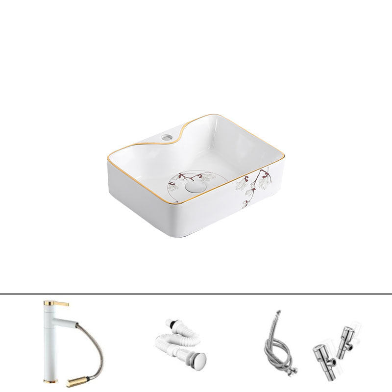 Traditional Vessel Sink Round Porcelain with Faucet Vessel Bathroom Sink